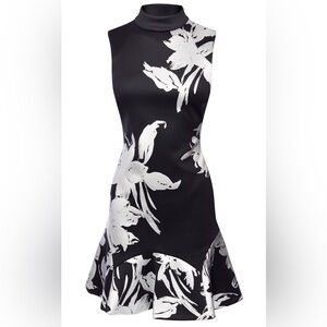 Karen Millen Black and White Halter Fit and Flare Mini Dress